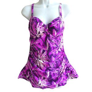 Shore Shapes Swimwear Swim Dress Botanical Leaf Print Bra Slimming Adj Straps 10